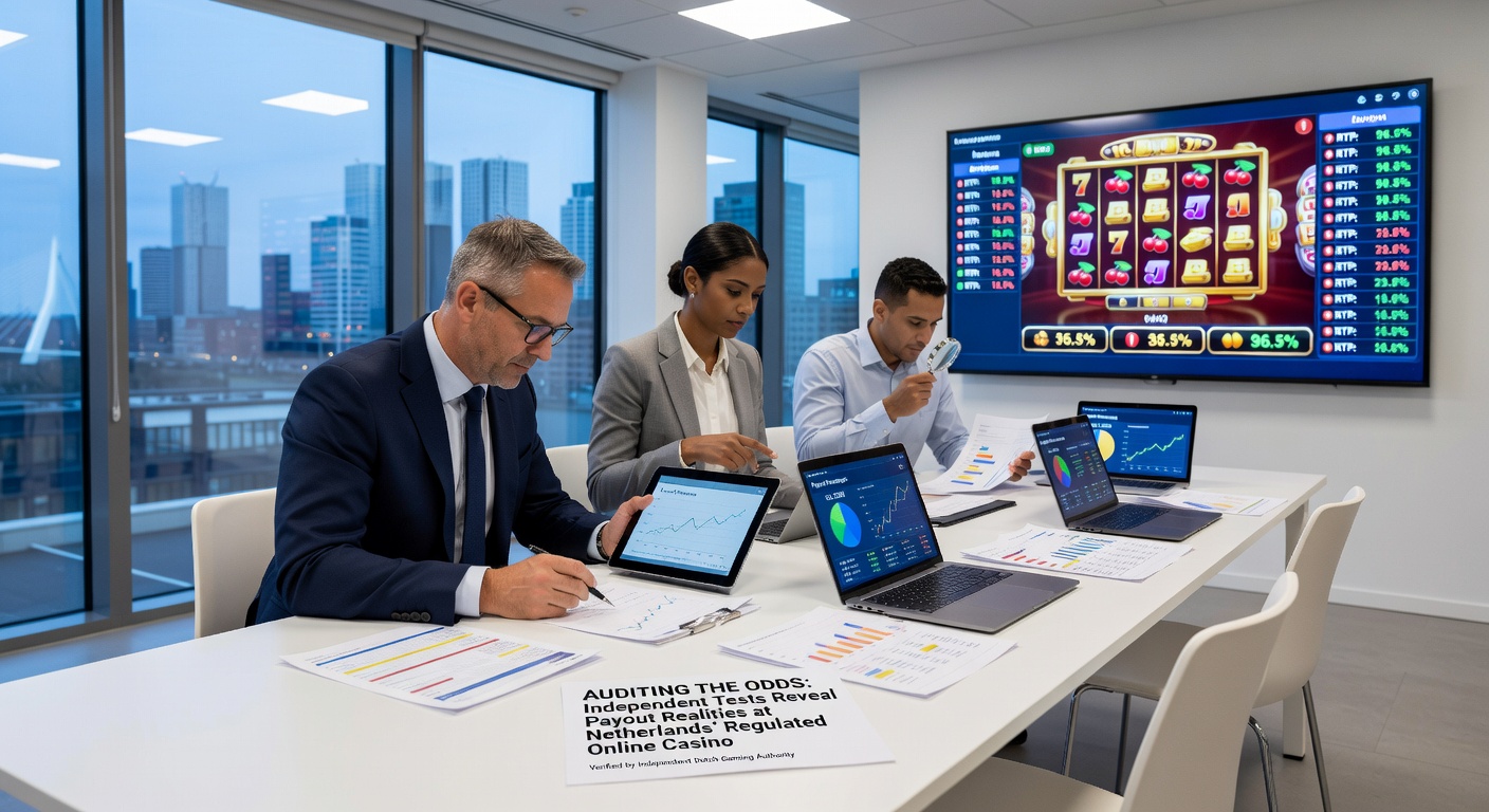 Vergelijkende tabel van RTP-resultaten uit onafhankelijke tests op Nederlandse online casinos in maart 2026, met balkdiagrammen voor top slots