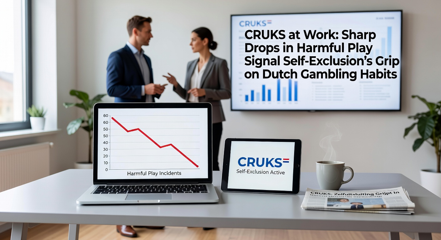 Grafiek met dalende lijnen die de reductie in schadelijk gokken tonen na invoering van CRUKS in Nederland