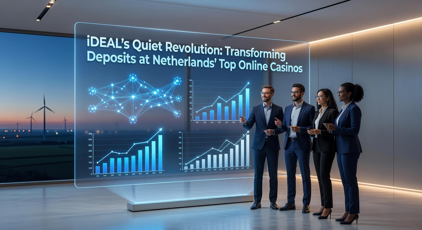 Grafische weergave van een iDEAL-betaling bij een Nederlands online casino, met banklogo's en een veilige transactie-interface