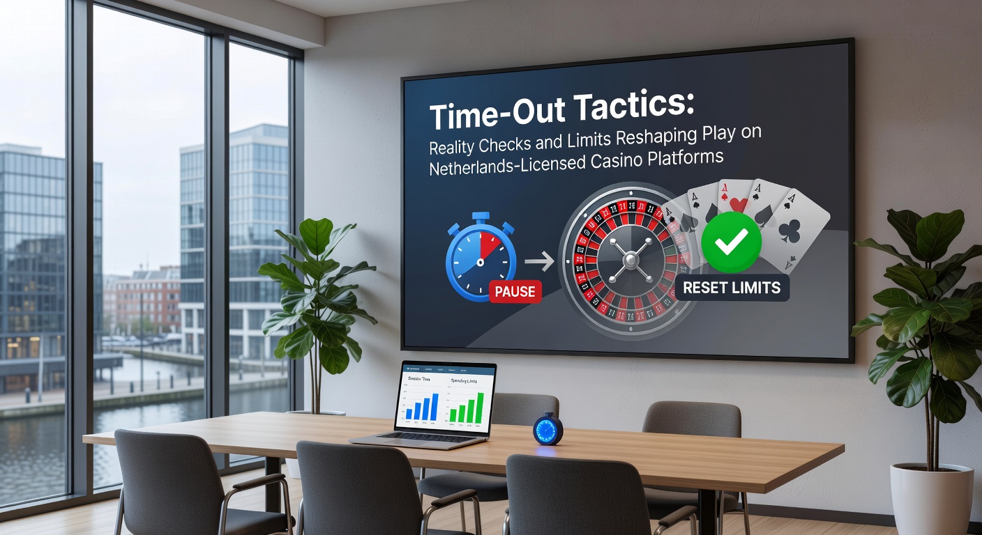 Speler staart naar scherm met reality check pop-up op een Nederlands casino platform, klok toont sessieduur
